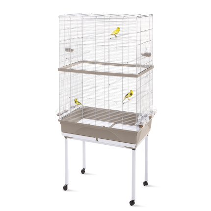 Imac cage pour oiseaux + pied Tasha double blanche/taupe