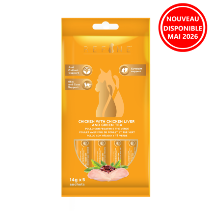 Refine chat Creamy snack fonctionnel poulet avec foies et thé vert 14g