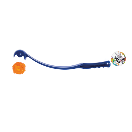 Lanceur de balle 50 cm + balle en TPR avec led et couineur + balle d. 6,3 cm